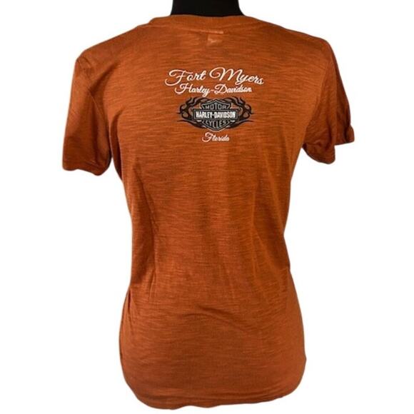 Harley-Davidson Fort Myers Florida 2013 Women's T-Shirt Burnt Orange Size Large - Picture 3 of 7